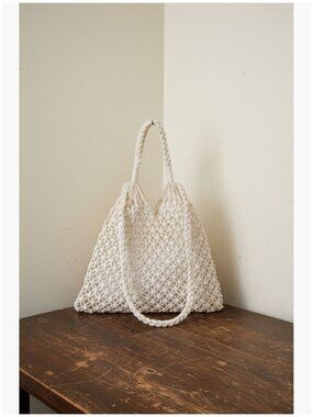 Cotton Rope Fishing Net Shoulder Bag for Beach Travel Shopping